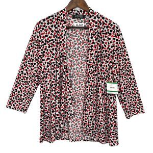 Kasper Sweater Top Women Size L Red Black Open Front 3/4 Sleeve Lightweight *NWT